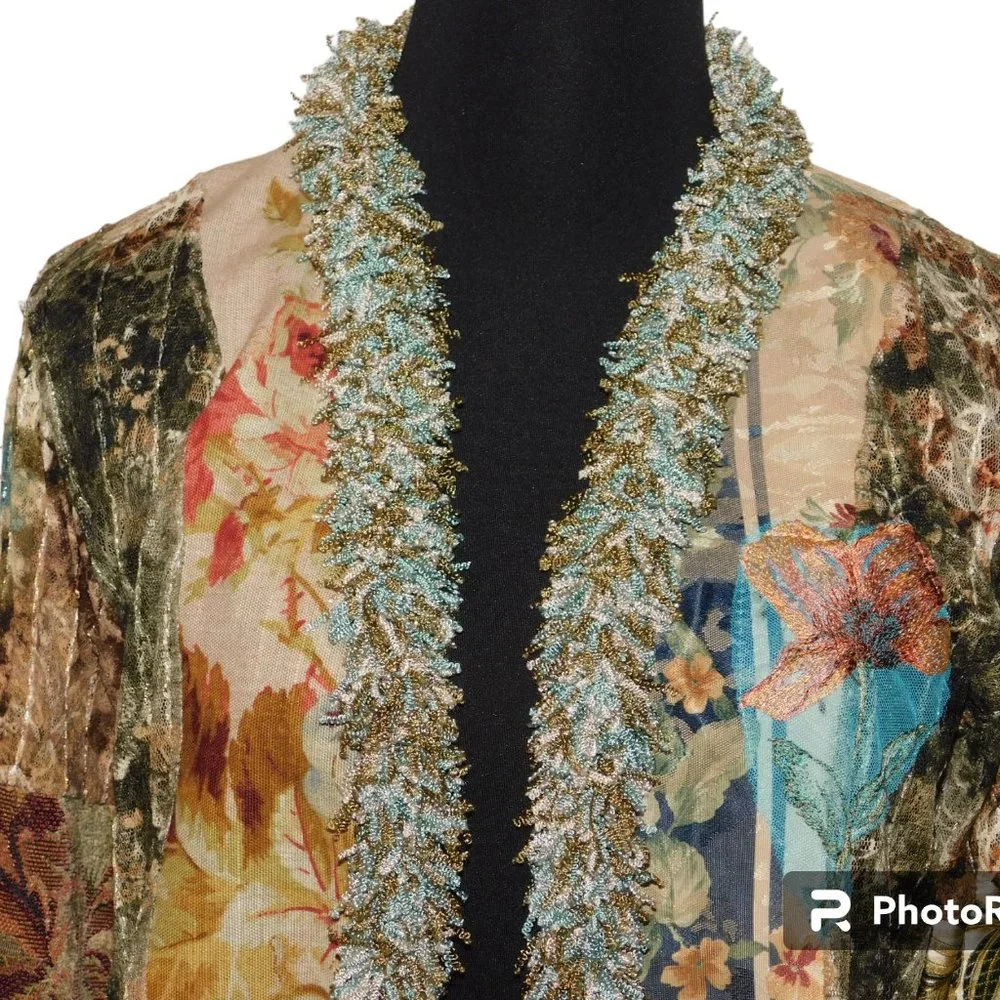 Lee Anderson Linen/Silk Blend Jacket Embroidered Tie Front Size Medium Vintage - Picture 2 of 13
